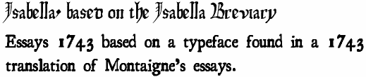 John Stracke's fonts, Isabella and Essays 1743